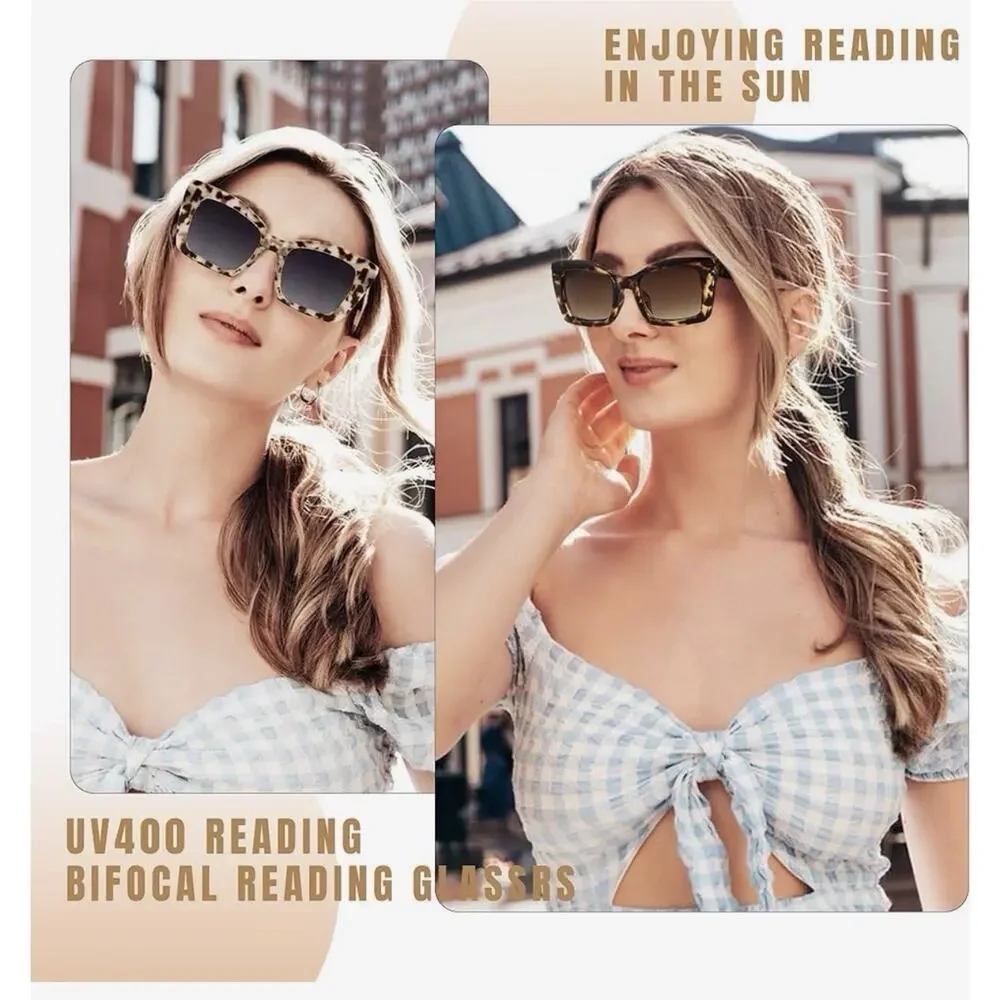 Oversized Square Bifocal Reading Sunglasses Bi-focal Sunglasses +1.25